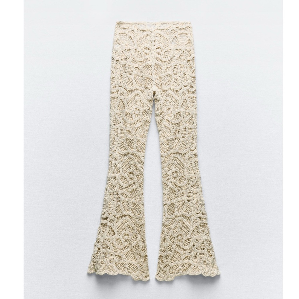 Zara FLARED CROCHET PANTS - Picture 7 of 7